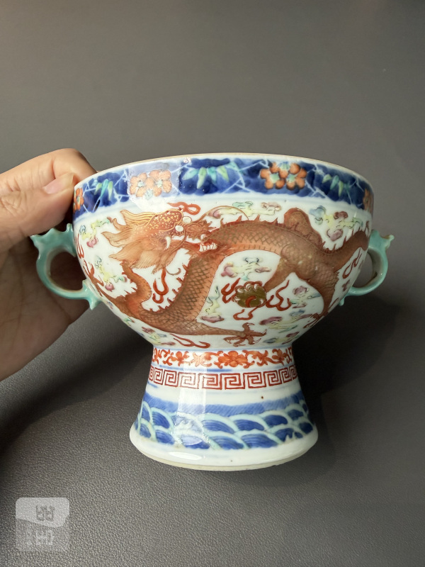 清光绪 青花粉彩云龙纹暖锅一对 - 图21